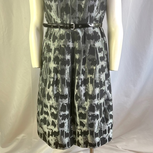 MICHAEL KORS BLACK GREY METALLIC MIDI DRESS BELTED EVENING DRESS A-LINE DRESS  2 - Picture 9 of 17